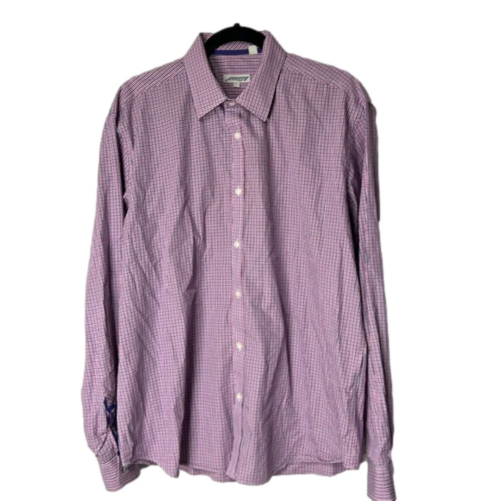 Men’s Jeremy Argyle NYC button‎ up dress shirt red white blue super nice